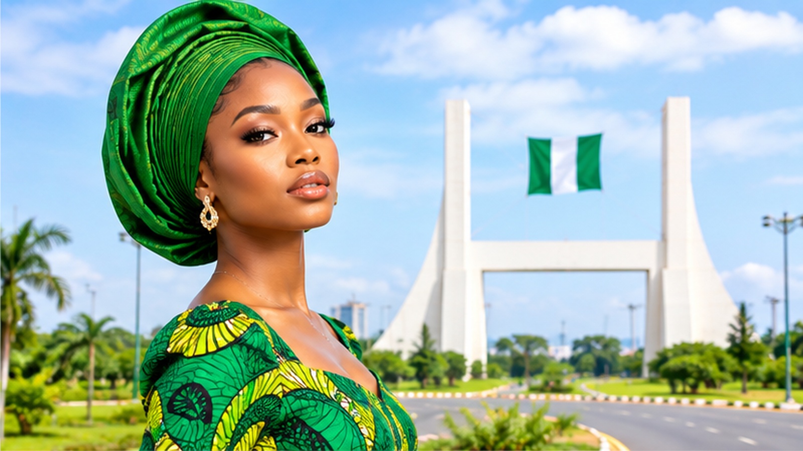 Professional Nigerian female model near Abuja City Gate